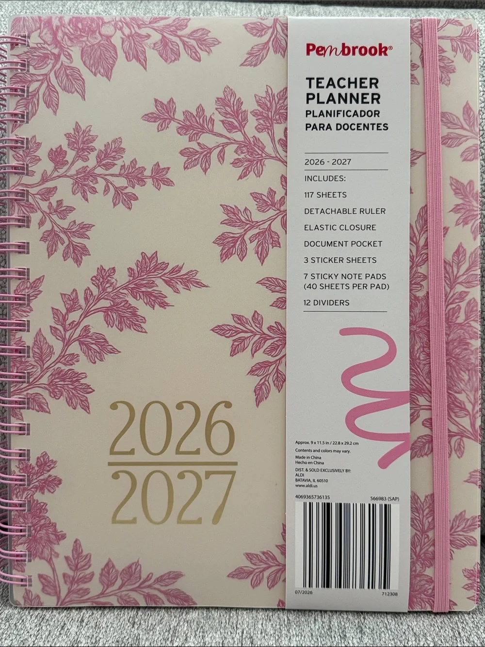Penbrook Teacher Planner 2026-2027 - pink  floral